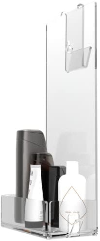 Agplex Porta shampoo doccia da appendere in vetro acrilico plexig. Con Porta Asciugamani -Mensola Per Doccia - Misure in cm 24x20xh45 (Senza Mensolina, Spessore fino a 15mm)