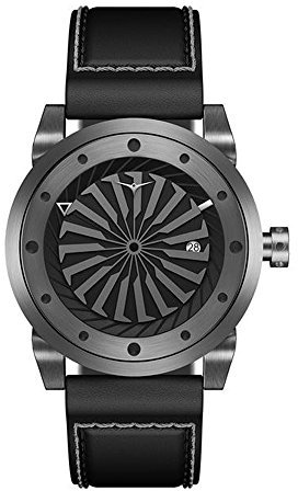 ZINVO Blade Gunmetal Turbine Automatik Edelstahl Gewehrlauf Grau Datum Leder Herren Uhr