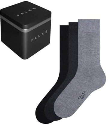 FALKE Herren Socken Happy Box Uni Multipack M So Baumwolle einfarbig 3 Paar, Mehrfarbig Black Grey Mix 0010, 43-46