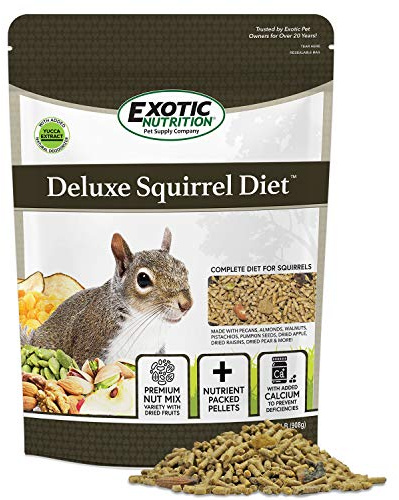 Exotic Nutrition Deluxe Squirrel Diet (2 lb.) - Staple Diet with High Protein Pellets for Captive Squirrels - Grey, Ground, Flying, and Chipmunks