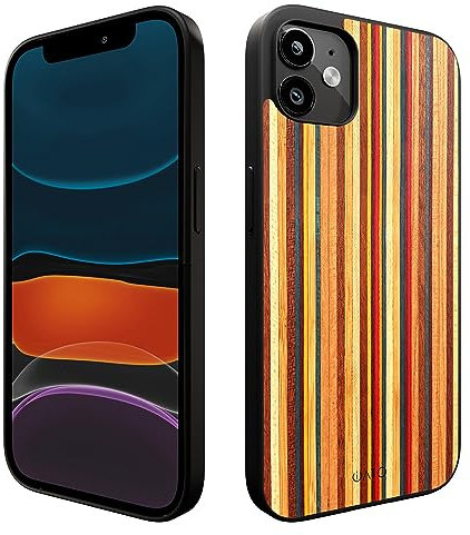 iATO iPhone 11 Wood Case. Unique & Classy Shockproof Protective Cover. Wireless Charging Compatible Real Wooden Overlay on Soft Black TPU - Multicolor Skateboard
