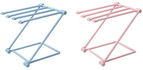 IKAAR 2 Stück Handtuchständer freistehend mit 4 Handtuchstangen, Stehend Handtuchhalter Ständer ohne Bohren Faltbar aus Kunststoff (Blau + Rosa)