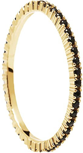 PdPaola Damen-Damenring 925er Silber Zirkonia 54 Gold, Schwarz 32015026