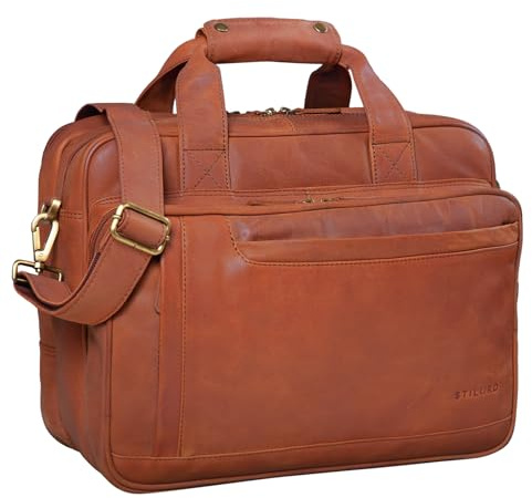 STILORD Excelsior XXL Aktentasche Herren Leder Große Laptoptasche 17+ Zoll Arbeitstasche Büro Tasche Lehrertasche Umhängetasche Echtleder Geräumige Businesstasche für Männer Farbe:tan - Dunkelbraun