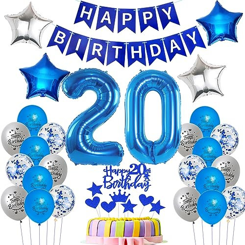 Luftballons 20 Geburtstag Mann deko blau, Geburtstagsdeko 20 Jahre Mann Dekoration, Ballon 20. Geburtstag Männer blau, Deko 20. Geburtstag Luftballons,Tortendeko 20. Geburtstag Mann kuchen deko