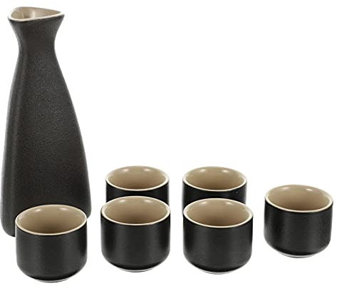 BESPORTBLE 1 Set di Ceramica Set Sake Tradizionale Giapponese Sake Set con 1 Caraffa Decanter Bottiglia di Tokkuri E 6 Ochoko Tazze per Caldo O Freddo Bene a Casa Ristorante Nero