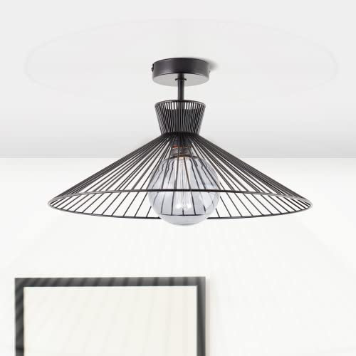 Lightbox kegelförmige Deckenlampe - Deckenleuchte mit dekorativem Draht-Schirm - Metall Schwarzmatt - 45cm Durchmesser