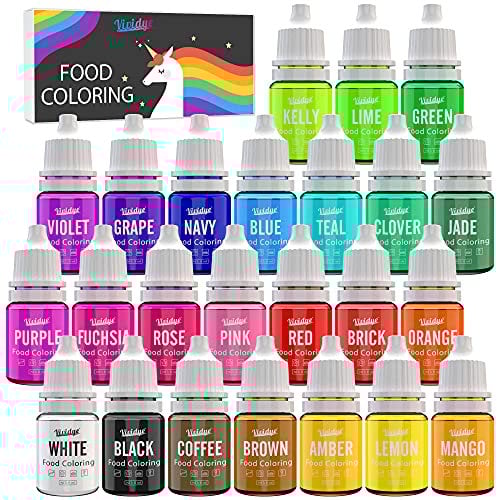 Food Colouring Set - 24 Vivid Colours Food Colouring Set for Baking, Cake Decorating, Icing, Cookie, Fondant and Macaron - Liquid Tasteless Food Colour Dye for DIY Soap Making and Crafts - 6ml Each