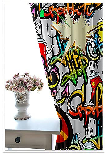CIOJKG Vorhang kinderzimmer Junge Briefe Graffiti Comics 140X160cm blickdichter Verdunklungsvorhang GardineVorhang Wohnzimmer Schlafzimmer Kinderzimmer