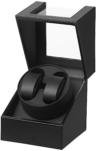 LINGFANSTORE Automatische Uhrenbeweger Box,luxuriöser Uhrenbeweger,Uhrengehäuse mit leisem Mabuchi Motor,Batteriebetrieb oder Netzteil PU Leder Nicht geeignet für große Uhren(schwarz)