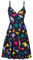 Women Sleeveless Summer Dress Girls Adjustable V Neck Dinosaur Print Flared Dresses Casual Vintage A Line Stretch Flowy Ruffle Sundress for Ladies Party Holiday L
