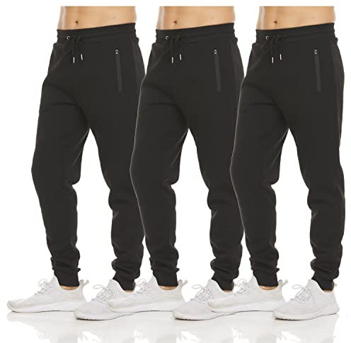 PURE CHAMP Lot de 3 Pantalons de Jogging en Polaire pour Homme avec Poche zippée et Cordon de Serrage, Tailles S à 3XL, Set 4, Taille L