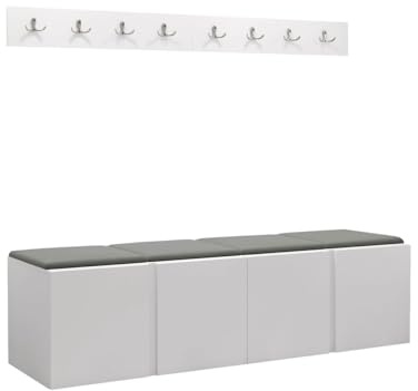 Mirjan24 Garderoben-Set Monati VII, 2X Schuhschrank + 2X Kleiderhakenbrett und Gepolstertes Paneel/Wandpaneel, 8 Doppelhaken, Flurgarderobe, Wandgarderobe (Weiß, Manila 16)