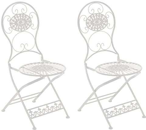 CLP 2er Set Eisen Klappstühle Im Jugendstil Mani I Gartenstühle Handgefertigt Aus Eisen, Farbe:weiß