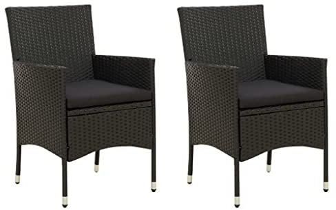 vidaXL Gartenstühle mit Sitzpolster 2 Stk. Poly Rattan Schwarz