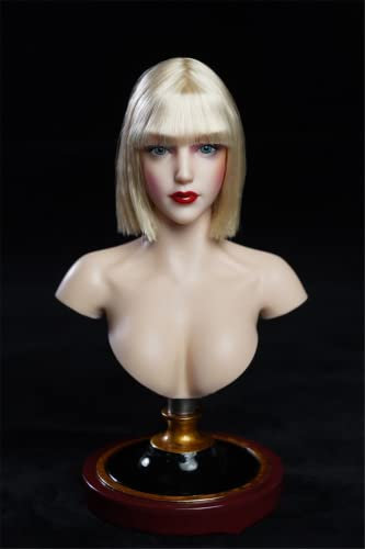 VUSLA 1/6 Scale Female Makeup Head Sculpt, Beauty Cosplay Girl Head Carved for 12inch Action Figure Doll (Blonde Hair)