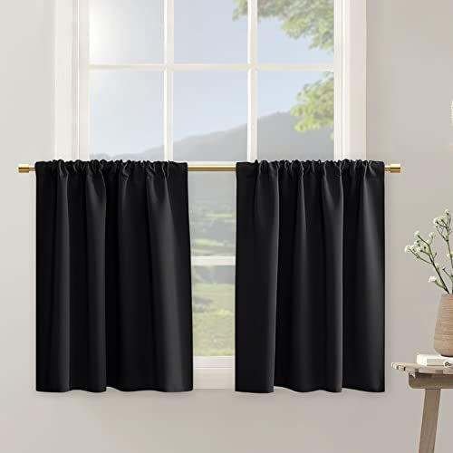 Wohnmobil-Vorhänge für Reiseanhänger, schwarz, Café-Ebene, Verdunkelung, kurze Vorhänge, Stangentaschen-Set, 2 Paneele, Raumverdunkelungsvorhang, 61 cm Länge für kleine Tür, Etagenbett, B 42xL 24
