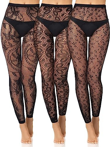 Jadive 3 Medias de Rejilla sin Pies Negras Pantimedias de Red de Cintura Alta sin Dedos Góticas de Mujer (Estilo Novedoso)