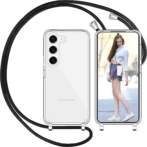 Nupcknn Coque avec Cordon pour Samsung Galaxy S23 5G, Transparent Coque Collier Réglable Téléphone Étui Portable Lanyard Case Protection Complète Cover de Samsung Galaxy S23 5G