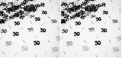 14g Black & Silver 30th Birthday Confetti Foil Metallic Glitz Table Scatter Sprinkles Age Bday Party Decorations (Pack of 2)