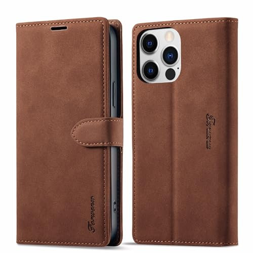 LOLFZ Wallet Case for iPhone 15 Pro Max, Premium Leather Case Card Holder Kickstand Magnetic Closure Flip Case Cover for iPhone 15 Pro Max - Brown