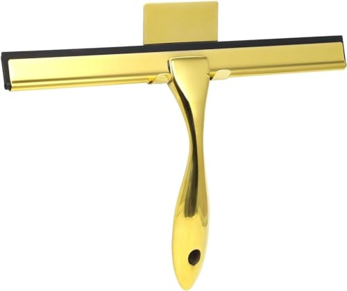 Stainless Steel Squeegee - Window Squeegee, Shower Squeegee, Windscreen Wiper with Strong Suction Hook - Kitchen, Bathroom, Window, Glass, Mirror, Car (Brass)
