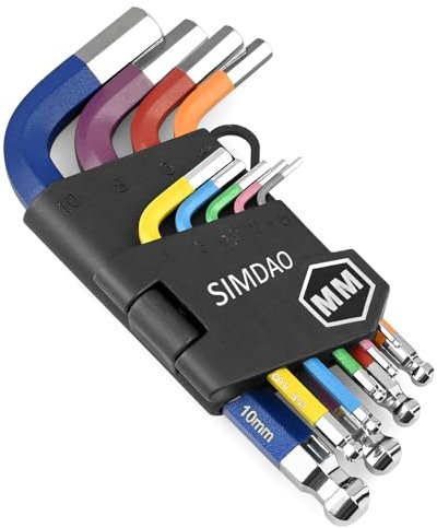 Metric Hex Key Set, 9Pcs Mini Allen Key Set 1.5-10mm, Anti-Slip Ball End Hex Wrench Set, for Disassembly and Maintenance of Mechanical Equipment Vehicles, with Color Coding - Imperial