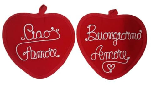 Coppia di Presine Love PERSONALIZZABILE | A forma di Cuore da Regalare al tuo Amore | cm 20x20 circa | Cotone Tessuto esterno e PU interno imbottito