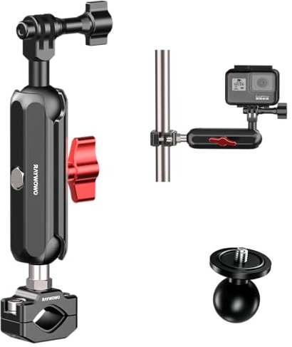 RAYWOWO Kamera-Klemmhalterung, Zubehör-Set, 360°-Kugelkopf, magischer Arm, Fotografie, kostenlos für Motorrad, Fahrrad, Spiegel, GoPro, Akaso, DJI Insta360 Action-Kamera (Screw Mount)