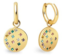SINGULARU - Bling Rainbow Creolen. Edelstahl mit 18 Kt Vergoldeter Beschichtung und Zirkonia. Schmuck für Damen.