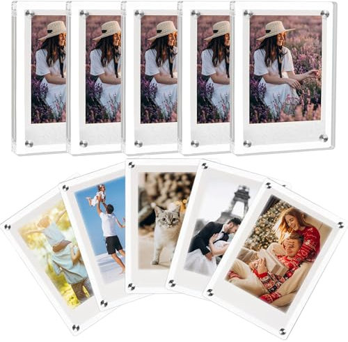 ZEECER Acrylic Fridge Magnetic Frame,Double Sided Refrigerator Magnet Picture Frame, Fridge Photo Clear Display Frameless Home Decor for Fujifilm Instax Mini, 2.36 x 3.54 Inch,Pack of 10