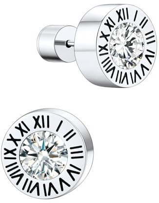 Supcare Herren Ohrringe Silber Ohrstecker mit Römischen Ziffern Creolen Geburtsstein April Diamant Ohrring Mann Edelstahl Earring Rock Huggie Kreolen Ohrring Jung Ohrschmuck Ohr Piercing Modeschmuck
