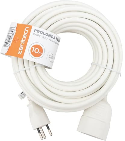 Zenitech, Cavo di prolunga svizzero T12/T13 H05VV-F 3x1,5mm² 10m Bianco - Cavo di prolunga elettrico certificato CE 2400W - Compatibile con elettrodomestici svizzeri