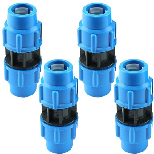 4 Stück PP-Fitting Verschraubung für PE Rohr 25mm, BetterJonny Winkel 180°PE Rohr Fitting 25mm x 25mm PE Rohr Verschraubung 25 mm Verschraubung Kupplung Kunststoff PP Kupplung, Blau