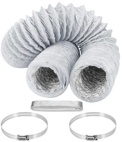 Zocipro 100mm Flexible Ducting, 4 Inch 10FT (3M) Long Aluminum Air Ducting, White PVC Lightproof Vent Hose with 2 Clamps & 2M Tape, for HVAC Ventilation, Extractor Fan Systems