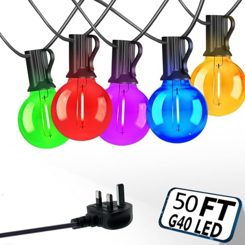 ZOMELIT Garden String Festoon Lights Outdoor - 50ft Outside Lights Mains Powered Coloured 25+5 G40, Shatterproof Waterproof Decoration for Gazebo Patio Balcony Party