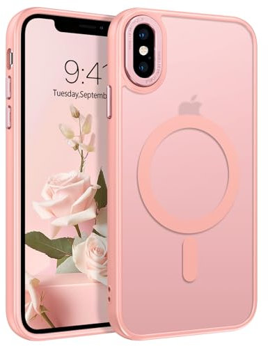 DUEDUE Cover Magnetica per iPhone XS Max 6.5[Compatibile con MagSafe], Custodia Opaca per iPhone XS Max Case con Pulsante metallico Ultra-Sottile TPU Silicone Anti-Scivolo, Rosa