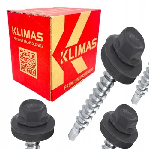 KLIMAS Trapezblechschrauben Selbstbohrende Bohrschrauben - Selbstschneidene Schrauben mit EPDM Unterlegscheiben - Sechskant Metalldachschrauben (100, 7024, 4,8 x 35)