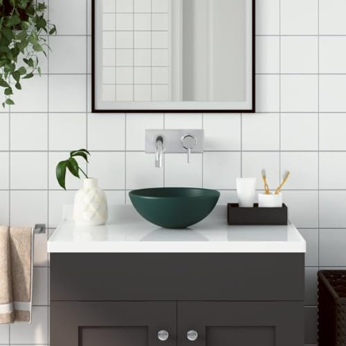 SKM Lavabo de Cuarto de baño Redondo cerámica Verde Oscuro,Bricolaje,Fontanería,Piezas para fontanería,Lavabos y fregaderos,Lavabos,Verde,146981