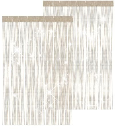 2 Stück Fadenvorhang Set, 100 x 200cm Fadenvorhang Glitzer, Fadengardine Balkontür Fliegengitter, Dekorative Gardine Raumteiler Fliegenschutz für Hochzeit, Café, Restaurant, Türen (Champagne)