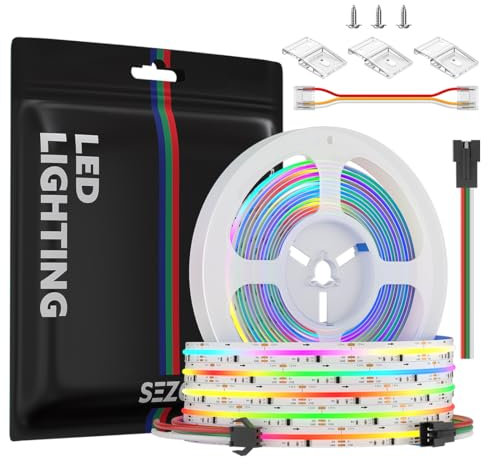SEZO WS2811 RGB IC FCOB COB Dimmbar LED Streifen 5M 864LEDs/m Pixel Individuell Adressierbaren Traumfarbe COB LED Lichtleiste,12mm 24V IP30 Nicht Wasserdicht für Home Party Dekoration