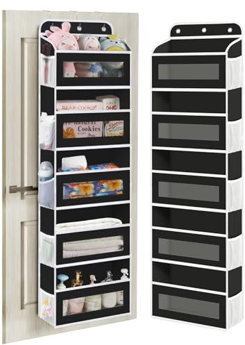 KYEVIS Over The Door Organizer Storage, 5 Shelves Door Organizer Hanging with 10 Mesh Pockets, Behind Door Storage - Ideal for Newborn, Nursery, and Baby Essentials Daily Use(Black)