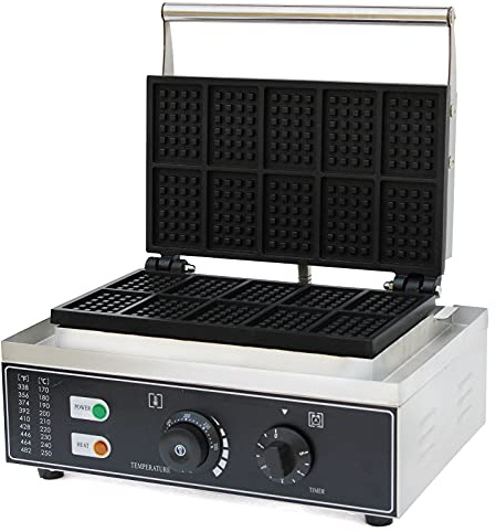 Gaufrier belge Machine à gaufres 1500 W 50 ~ 300 ℃ Double gaufrier commercial pour 10 gaufres, antiadhésif, chaleur rapide et stable