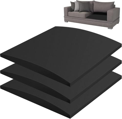 GIONAR Sofakissen, 50 x 50 cm, für durchhängende Sitze, Sofa-Stützbretter, Reparaturschaum, hochdichter Ersatz für Loveseat Stuhl, Schwarz, 3 Stück