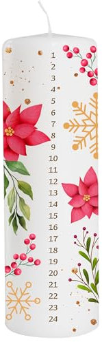 Kerze Kalenderkerze individuell mit Name und Spruch als Tischdeko. Tischdekoration Kalenderkerze als Geschenk. Liebevolle Kerze Blumen 1 – 24 Tage Brenndauer: 55 Stunden, Ø7,8 x Höhe 25 cm