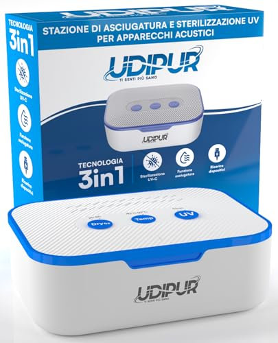 Drying Station for Hearing Aids UV Sterilisation and Charging Functions 3in1 USB Type-C Maximum Temperature 50°C - 110x90x40mm