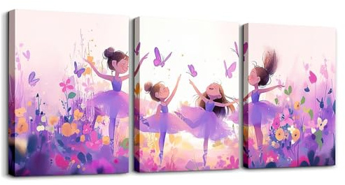 Loussiesd Ballett 3er Poster Set für Wohnzimmer Ballerina Tänzer Floral Flower Bild Wandbilder für Esszimmer Schlafzimmer Badezimmer Moderne Wandbilder Küche Drucken Malerei für Home Dekor