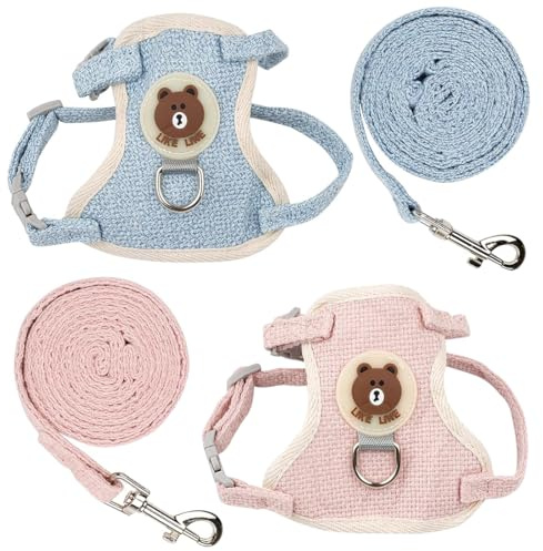 Bangbobi 2er Set Kaninchen Leine - Verstellbares Hasengeschirr mit Leine - Weiches Kaninchen Zubehör für Katzen, kleine Hunde und andere Haustiere - Blau und Rosa