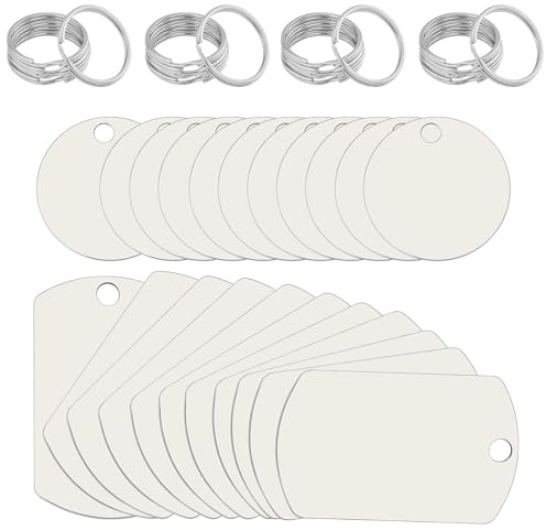 Edelstahl Anhänger Blanko 22 Stück Rohlinge Dog Tags Stanzen Rohlinge Hundemarken Schlüsselanhänger Beschriftbar Leere Anhänger Tags Rund Schlüsselanhänger DIY Making Kit