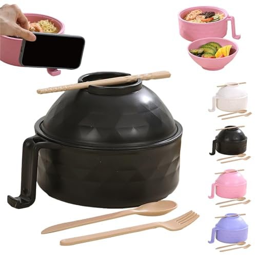 Noodle Bowl with Lid,instant Noodle Bowl,noodle Bowl with Chopsticks,microwave Noodle Bowl, Multifunctional Ramen Bowl Set with Fork Spoon Chopsticks,Ramen Bowl with Handle, for Soup Pasta Salad